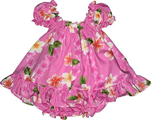 RJC Baby Girl's Cute Plumeria Puff Sleeve Hawaiian 2pc Dress Set