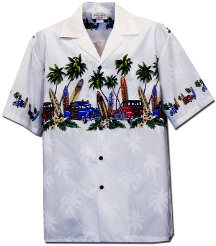 Pacific Legend Mens Old Time Woodie Surfboard Chest Band Shirt