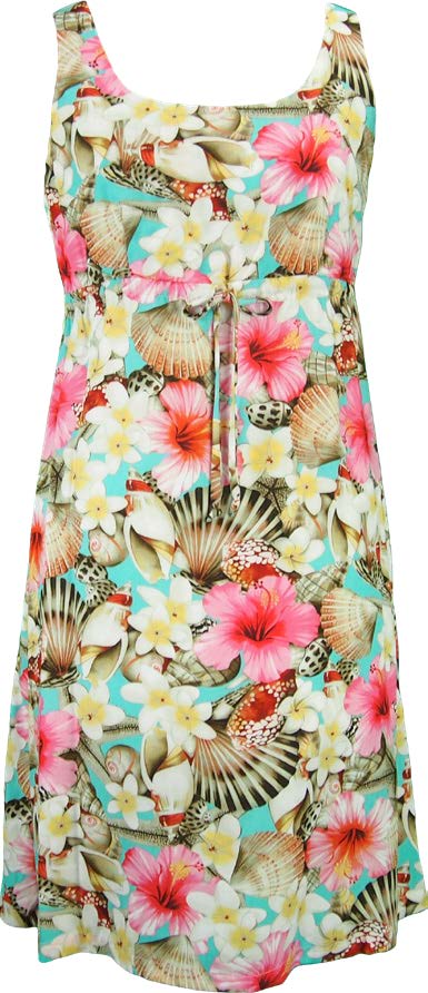 Sea Shell Hibiscus Gareden Women's Empire Tie Front Hawaiian Dress (Generous Fit)