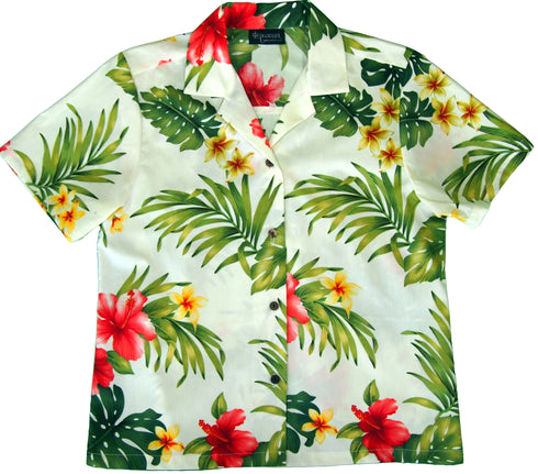 Tropical Summer HIbiscus Women's Hawaiian Camp Shirt