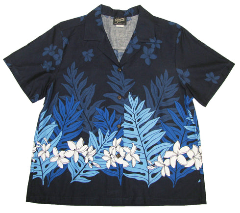 Plumeria Fern Women's Hawaiian Camp Shirt