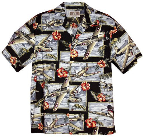 RJC Mens Hibiscus Fighter Airplane Shirt
