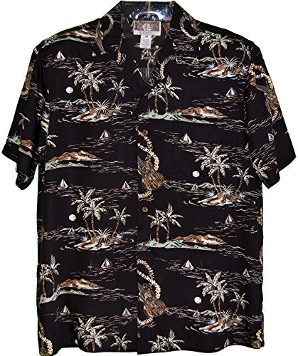 RJC Mens Full Moon Ukulele Island Rayon Shirt