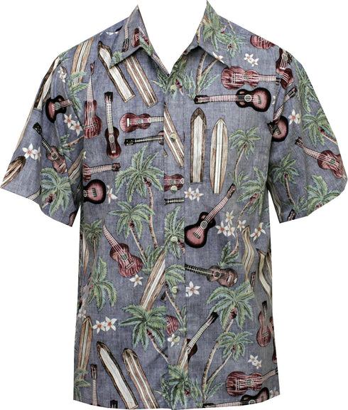 Made in USA - Go Barefoot Men's Palm Ukulele Reverse Aloha Shirt