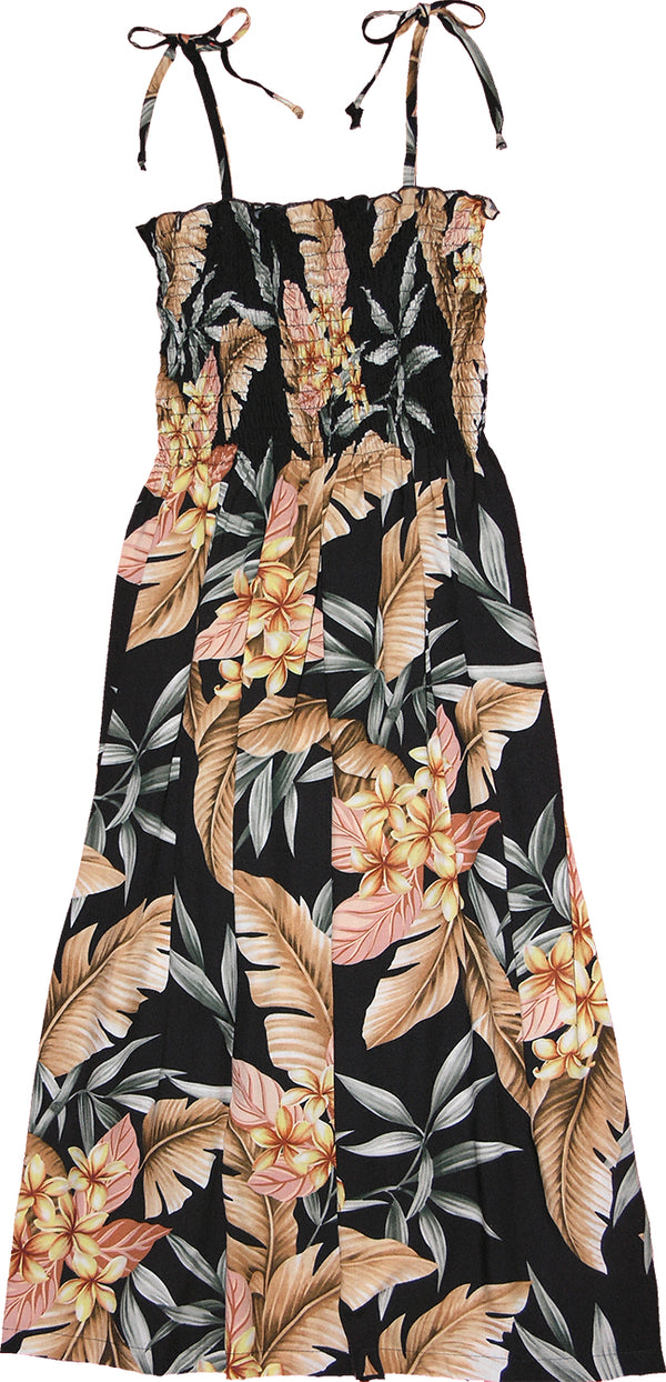 Yellow Plumeria Garden Women's Hawaiian Smocked Dress