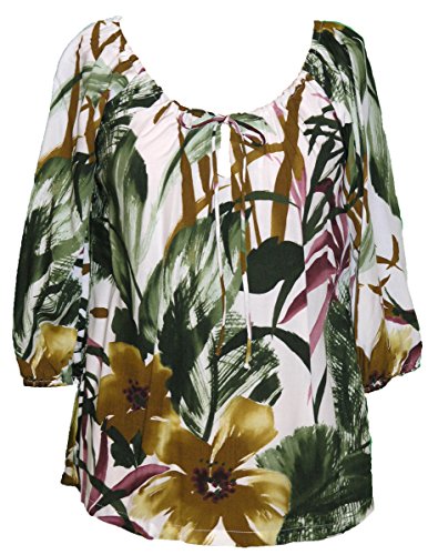 RJC Womens Oriental Watercolor Peasant Blouse