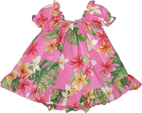 RJC Baby Girls Plumeria Sunshine Puff Sleeve Hawaiian 2pc Dress Set