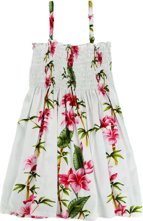 Plumeria Bamboo Panel Girl's Hawaiian Smocked Dress