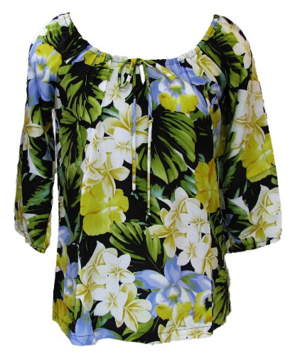 RJC Womens Hawaiian Jungle Flower Peasant Blouse