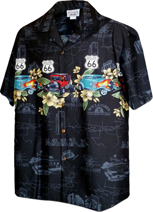 Pacific Legend Mens M to 4X RT 66 Flaming Roadster Chest Band Shirt