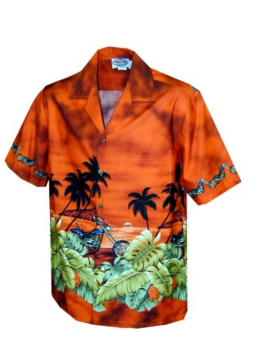 Pacific Legend Mens Motorcycle Hawaiian Sunset Shirt