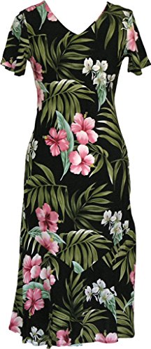 RJC Women's Pale Hibiscus Orchid Tea Length Cap Sleeve Hawaiian Dress