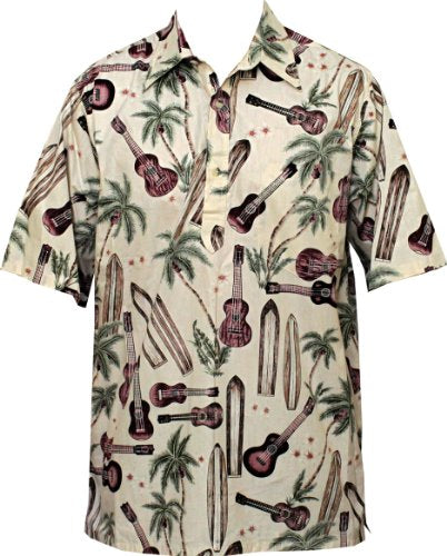 Go Barefoot Mens Palm Ukulele Pullover Reverse Cotton Shirt