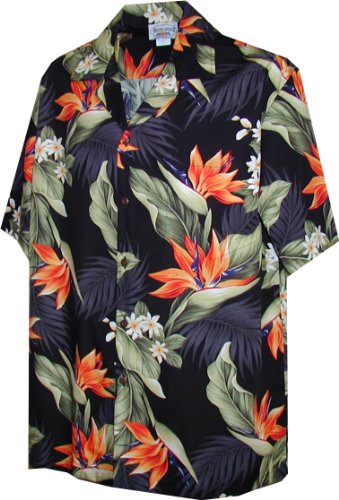 Pacific Legend Mens Bird of Paradise Plumeria Shirt