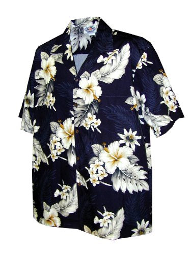 Pacific Legend Mens Plumeria Hibiscus Feather Fern Shirt