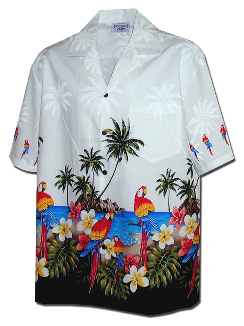 Pacific Legend Men's Parrot Island Border Print Hawaiian Shirt