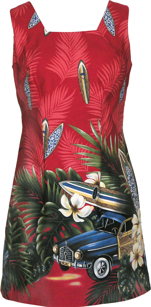 Tropical Surfboard Woodie Women's A-Line Hawaiian Short Tank Dress