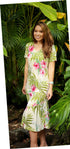 RJC Women's Pale Hibiscus Orchid Tea Length Cap Sleeve Hawaiian Dress