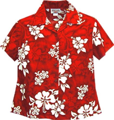 Pacific Legend Women's Shadow White Hibiscus Fitted Shirt