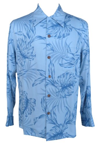 Paradise Found Mens Monstera Palm Kamehameha Style Long Sleeve Shirt