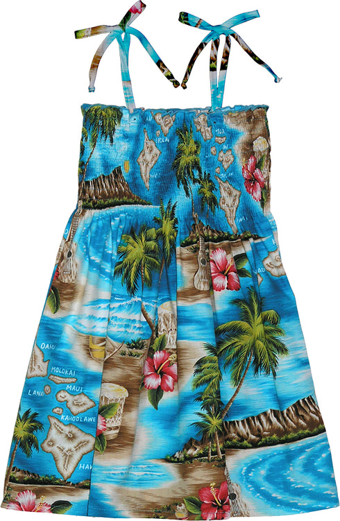 RJC Girl's Hibiscus Hawaiian Islands Hawaiian Smocked Dress