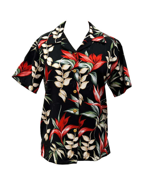 Heliconia Paradise Women's Hawaiian Camp Shirt