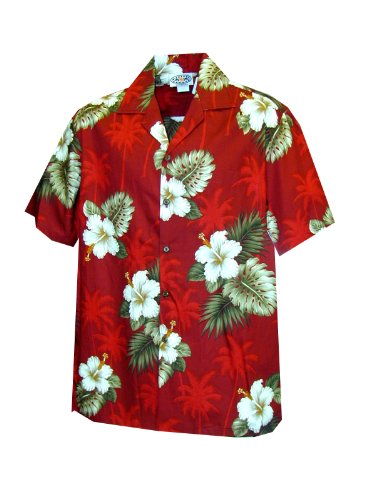 Pacific Legend Men's White Hibiscus Monstera Shirt