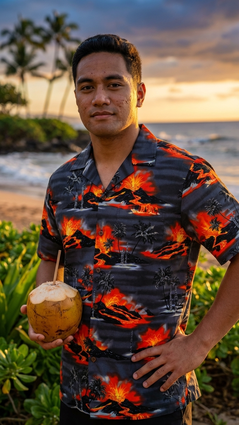 Kilauea Big Island Volcano Men's Hawaiian Shirt – 100% Cotton Made