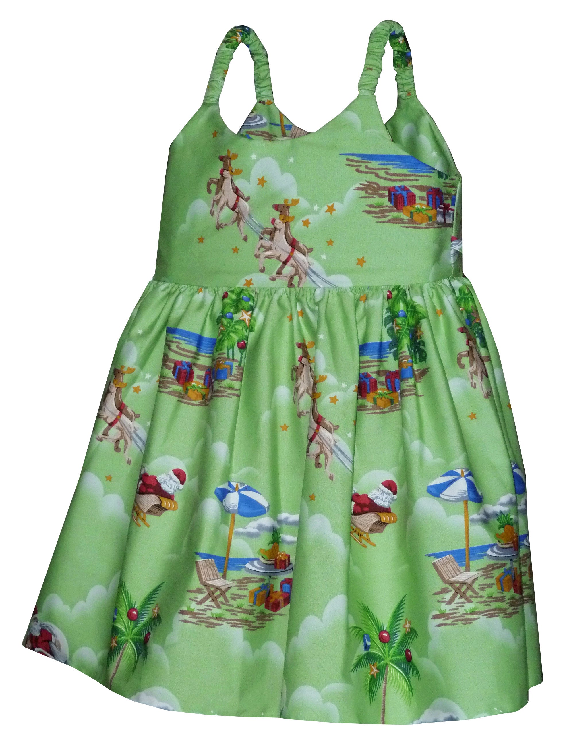 Santa's Hawaiian Christmas Vacation Girl's Hawaiian Flared Dress AlohaClothes Santa's Hawaiian Christmas Vacation Girl's Hawaiian Flared Dress AlohaClothes