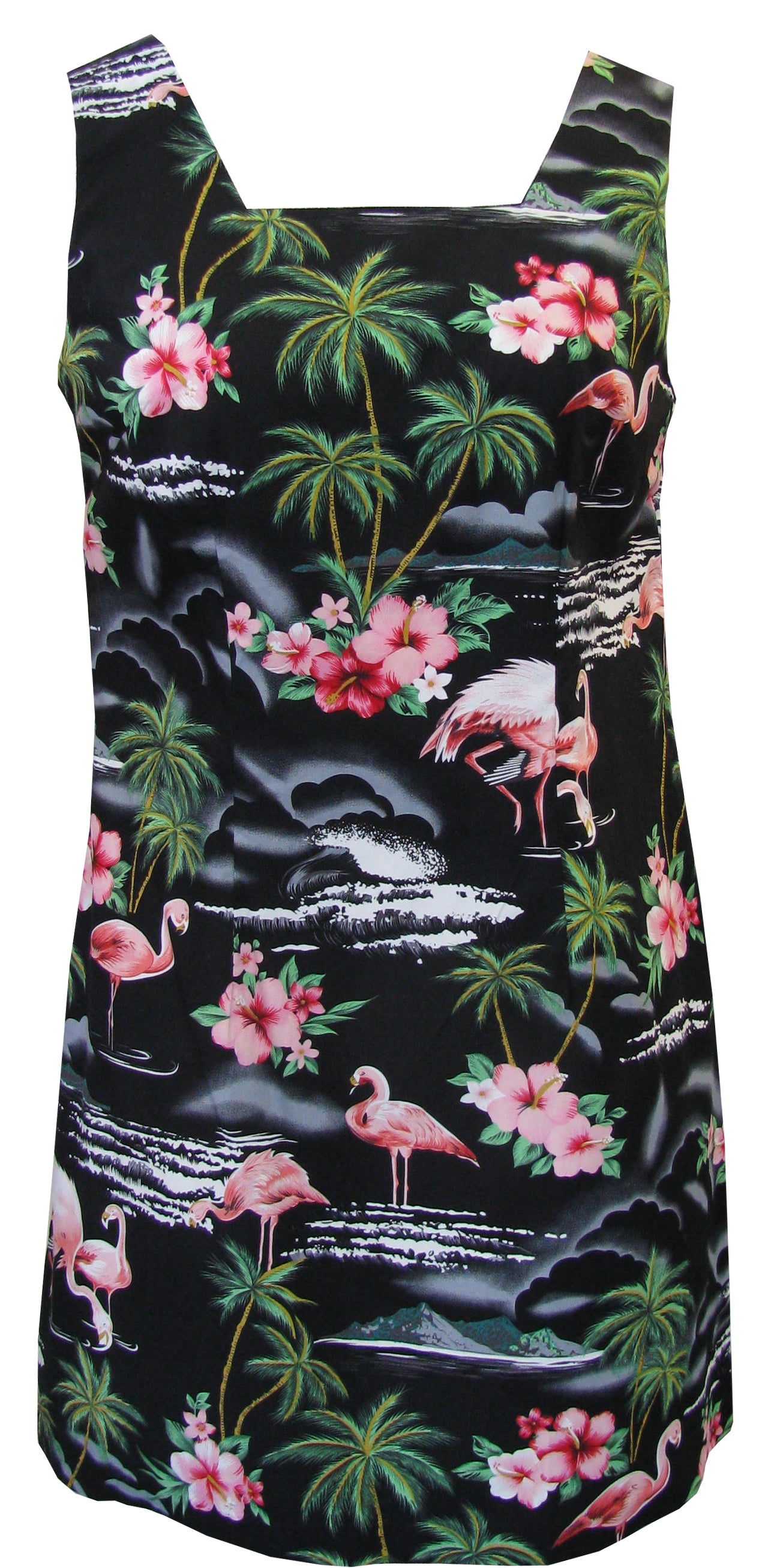 Women’s A-Line Dress – Pink Flamingo Hibiscus Print – Slimming Bodice