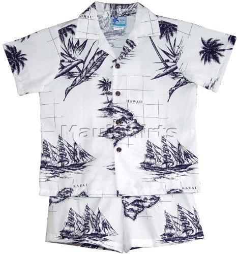 RJC Boys Hibiscus Hawaiian 2pc Cabana Set - 100% Cotton Island Style Outfit